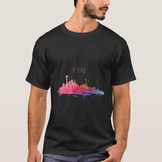T-shirt Seattle Skyline Aquarelle Souvenir Washington