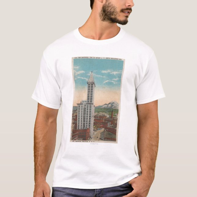 T-shirt Seattle, vue de tour de WASmith et mont Rainier (Devant)