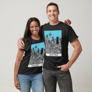 T-shirt Seattle Washington Cityscape en noir et blanc