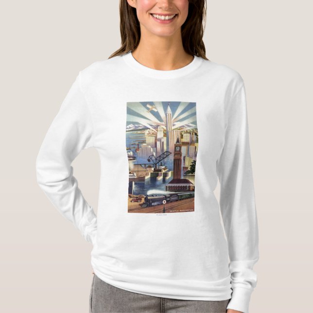T-shirt Seattle, Washington - vue du centre ville (Devant)