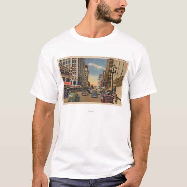 T-shirt Seattle, WAView de 3ème avenue. Et St de Pike (Devant)