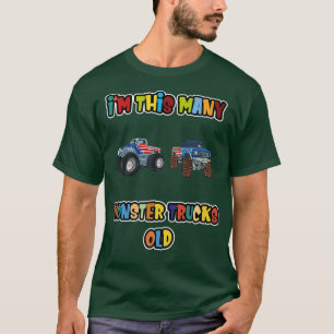 T-shirt Second Birthday  I'm this many Monster Trucks Old 