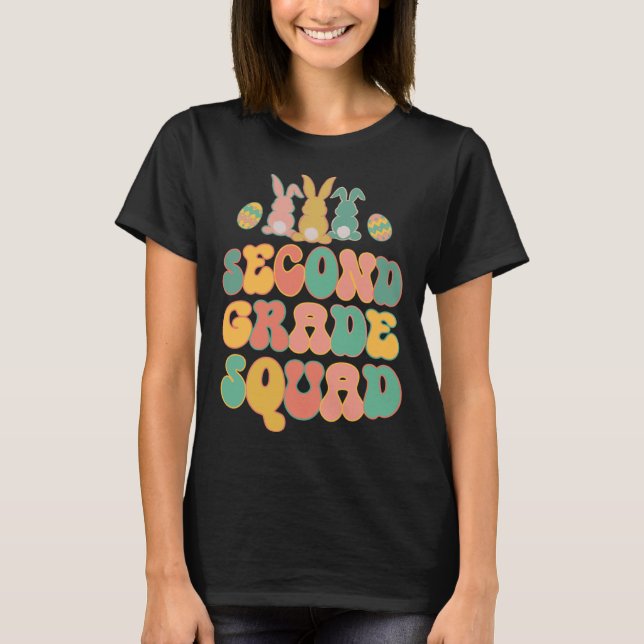 T-shirt Second Grad Squad Teacher  Retro Groovy Easter Bun (Devant)