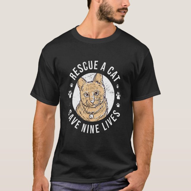 T-shirt Secourir Un Chat Sauver Neuf Vies Propriétaire Du  (Devant)