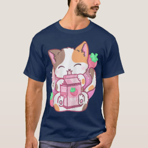 T-shirt Secousse de fraise Lait de fraise Chat Kawaii Neko