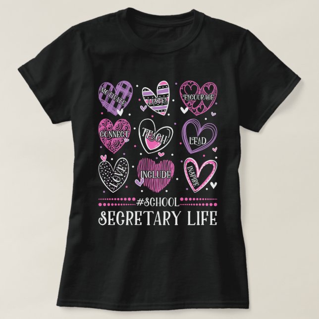 T-shirt Secrétaire d'école Coeurs Saint-Valentin (Design devant)