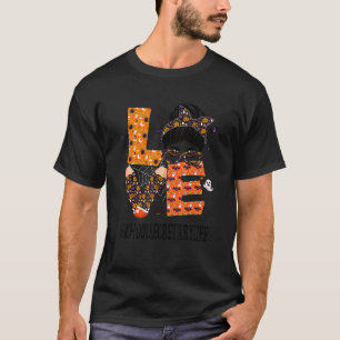 T-shirt Secrétaire d'école Love Messy Bun Citrouille Women