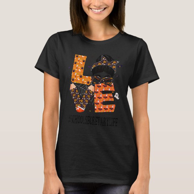 T-shirt Secrétaire d'école Love Messy Bun Citrouille Women (Devant)