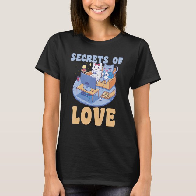 T-shirt Secrets de chat Love Meow Jeux vidéo Jeu Chat (Devant)
