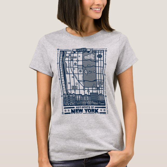 T-shirt Seinfeld | Points chauds de la carte de New York (Devant)