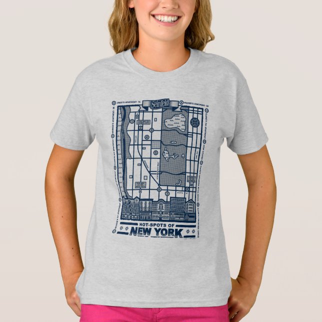 T-shirt Seinfeld | Points chauds de la carte de New York (Devant)