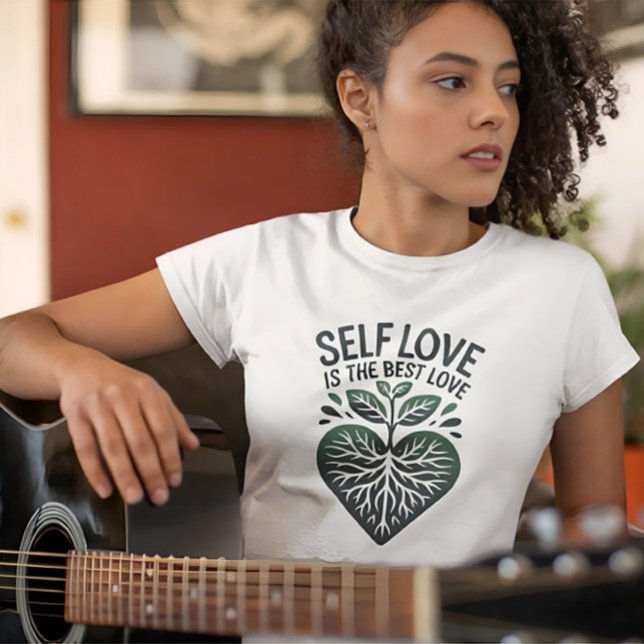 T-shirt Self Love Best Love Citation Green Heart Design (Créateur téléchargé)