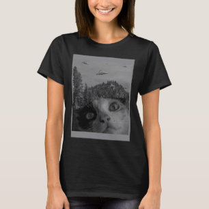 T-shirt Selfie Cat Mème OVNI Savant Conspiration Alien Sci