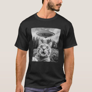 T-shirt Selfie Chat Avec Alien UFO Drôle Chat Pour Hommes 