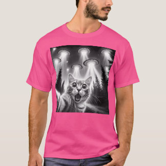 T-shirt Selfie Chat Drôle Avec Alien Ufo Amoureux des chat
