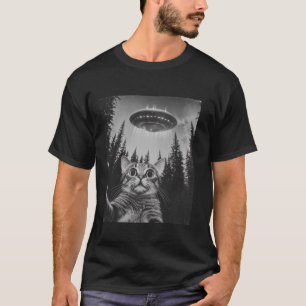T-shirt Selfie Chat Drôle Avec UFO Alien Amoureux des chat