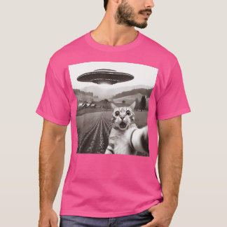 T-shirt Selfie De Chat Avec Alien Ufo Drôle Cadeaux De Cha