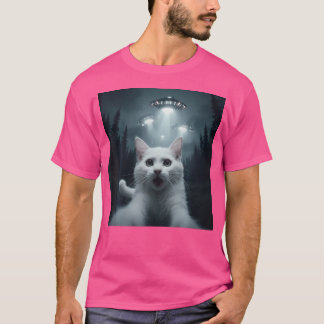 T-shirt Selfie De Chat Avec Ufo Drôle