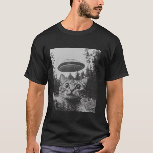 T-shirt Selfie De Chat Drôle Avec Des Aliens UFO Amoureux  (Devant)