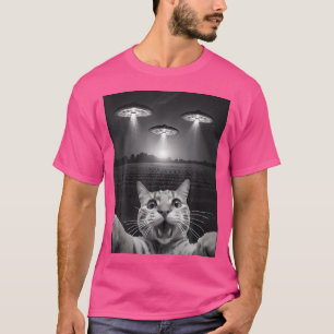 T-shirt Selfie De Chat Drôle Devant Ufos