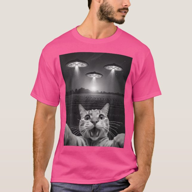 T-shirt Selfie De Chat Drôle Devant Ufos (Devant)
