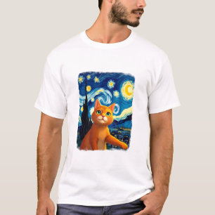 T-shirt Selfie de chat orange La nuit étoilée Maman chat A