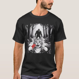 T-shirt Selfie De Chat Peur Surpris Avec Sasquatch Bigfoot