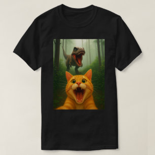 T-shirt Selfie de chat Tabby Orange avec Dinosaur - Chat D