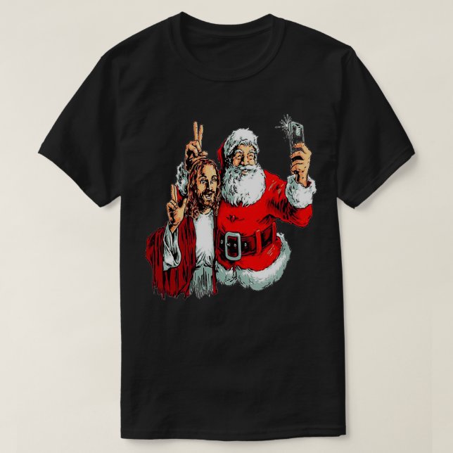 T-shirt selfie de Jésus et Père Noël (Design devant)