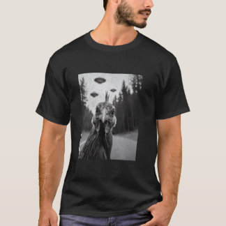 T-shirt Selfie de poulet avec un OVNI alien, humour drôle