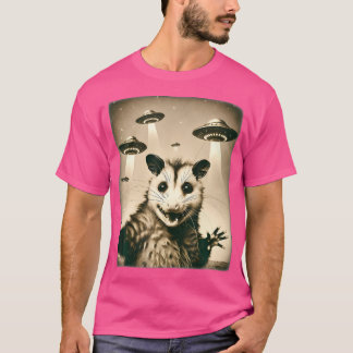 T-shirt Selfie Opossum Drôle Avec Ufo Alien Humour Hilario