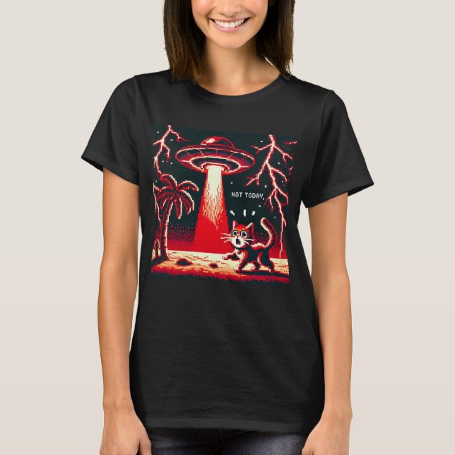 T-shirt Selfie OVNI de chat : Planète rouge (pas aujourd'h (Devant)