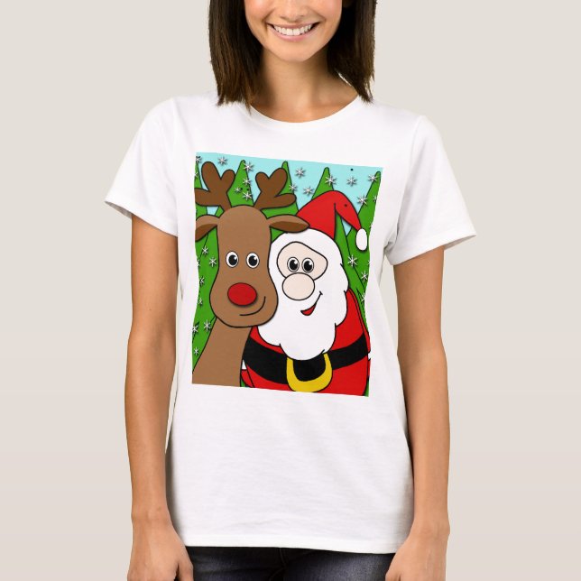 T-shirt Selfie père Noël et Rudolph (Devant)