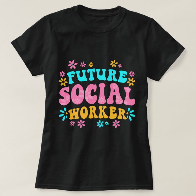 T-shirt Semaine du travail social scolaire Fleurs rétro Fu (Design devant)