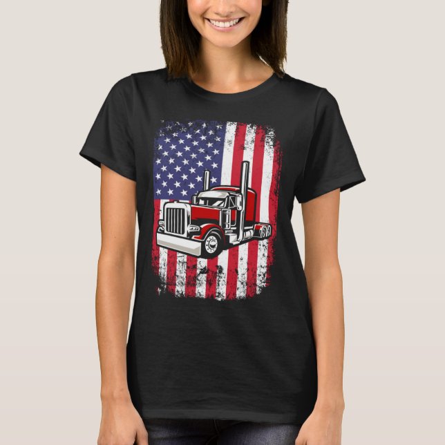 T-shirt Semi Truck Driver 18 Wheeler Trucker USA American  (Devant)