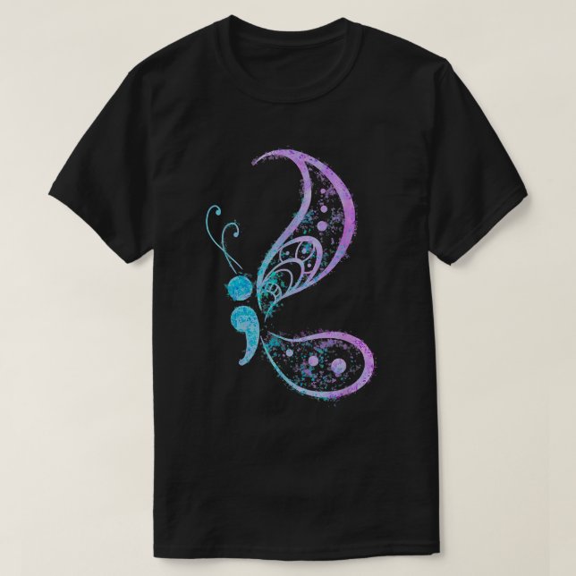 T-shirt Semicolon Butterfly Mental Health Suicide Award (Design devant)