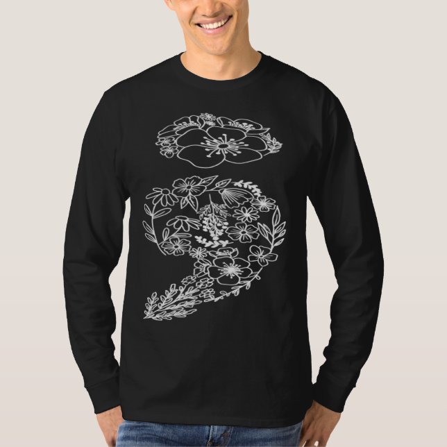 T-shirt Semicolon Flower Mental Health Awareness Kid Men W (Devant)