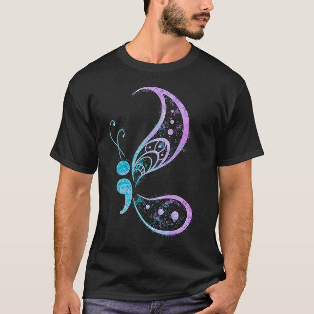 T-shirt Semicolon Papillon semi-côlon Tatouage santé menta (Devant)