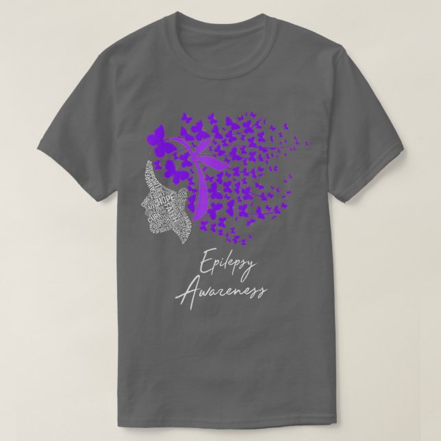 T-shirt Sensibilisation à l'épilepsie Papillons pourpres (Design devant)