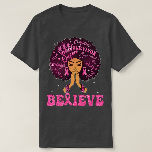 T-shirt Sensibilisation au cancer du sein Black Woman Girl (Design devant)