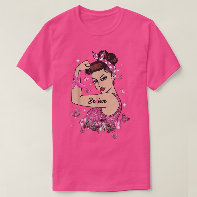 T-shirt Sensibilisation au cancer du sein Croire Rose fort (Design devant)