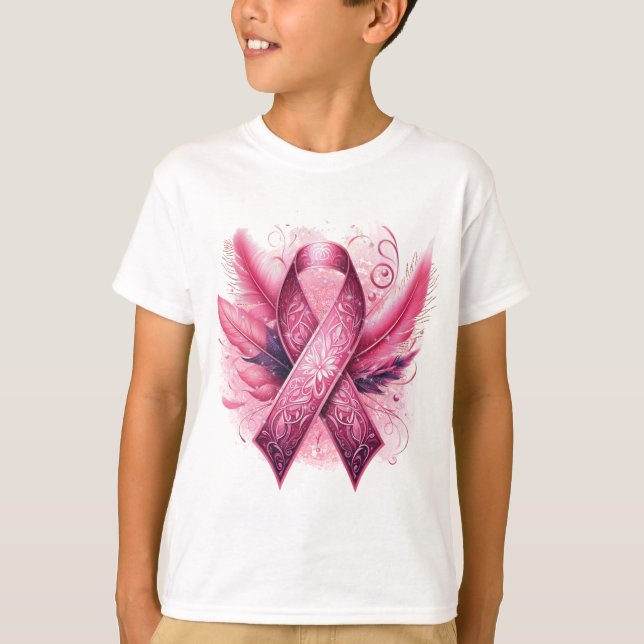 T-shirt SENSIBILISATION AU CANCER DU SEIN Plumes (Devant)