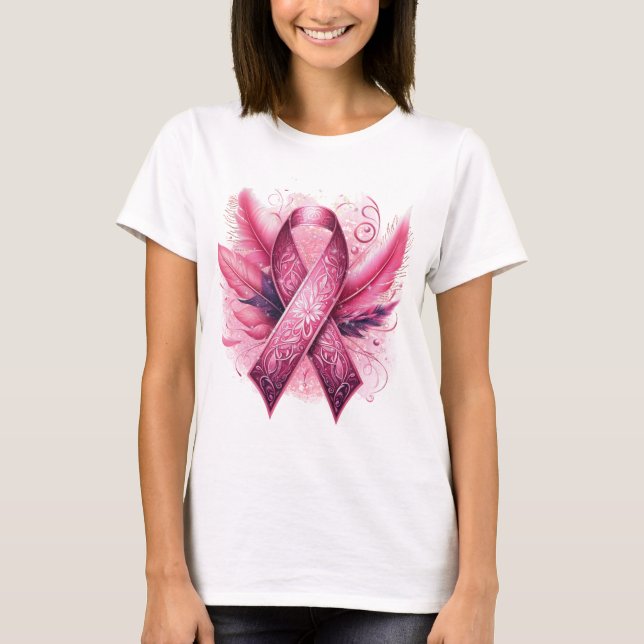 T-shirt SENSIBILISATION AU CANCER DU SEIN Plumes (Devant)