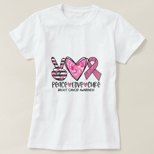T-shirt Sensibilisation au cancer Paix Aimer Cure (Design devant)