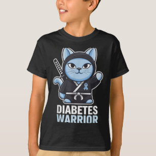 T-shirt Sensibilisation au diabète Bleu Ruban Ninja Chat D