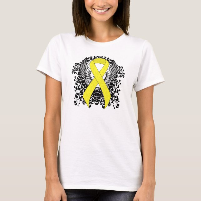 T-shirt Sensibilisation jaune Ruban Angel ailes (Devant)