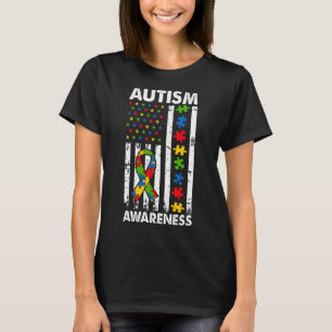 T-shirt Sensibilisation sur l'autisme American Flag Puzzle