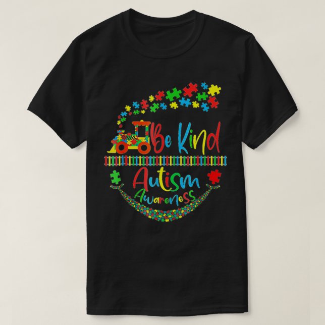 T-shirt Sensibilisation sur l'autisme Be Kind Train Puzzle (Design devant)