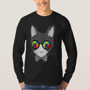 T-shirt Sensibilisation sur l'autisme Chat Visage Lunettes