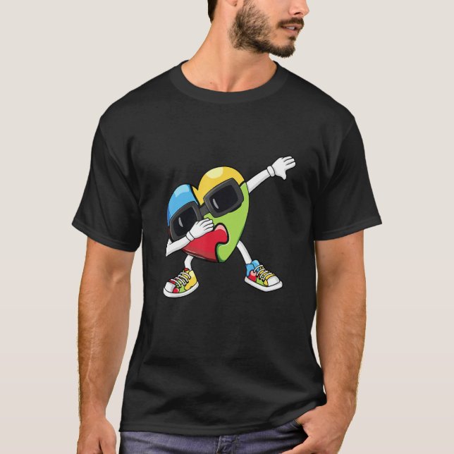 T-shirt Sensibilisation sur l'autisme Dabbing Heart Puzzle (Devant)